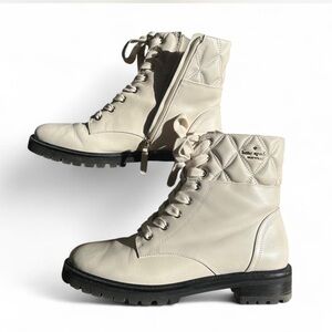 Kate spade Billie calf diamond quilted logo embossed boot in parchment